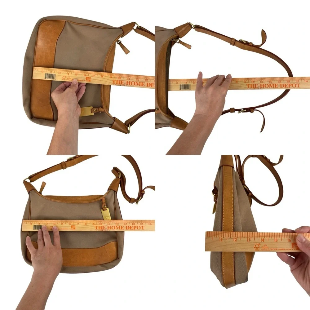 VTG Dooney & Bourke Canvas & Leather Hobo Large Crossbody Bag Tan Brown